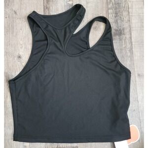 Cider Crop Top Womens Large Black Ribbed Asymmetrical Double Strap Tank NEW